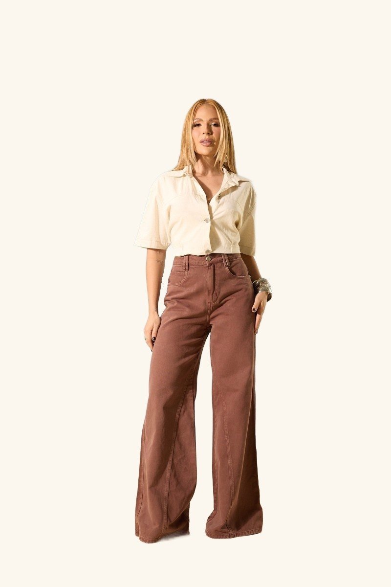 Calça Wide Caqui Helen