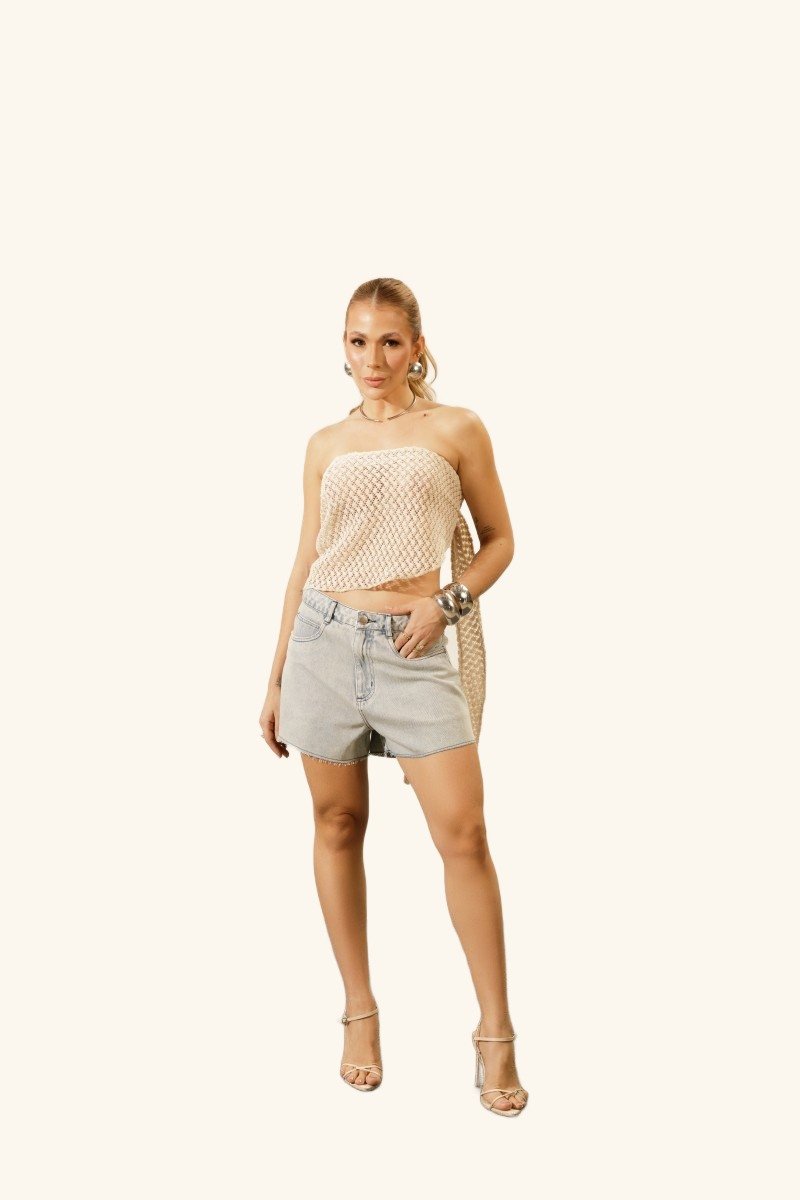 Short Bolso Crochê Lila
